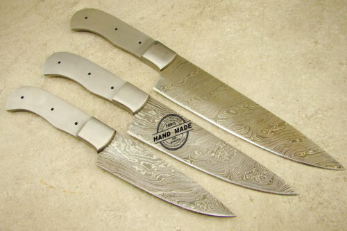 Lot Of 3 PCs Professional Chef Knife Blank Blade Custom Handmade Damascus Steel Professional Kitchen Blank Blade Knife 1424