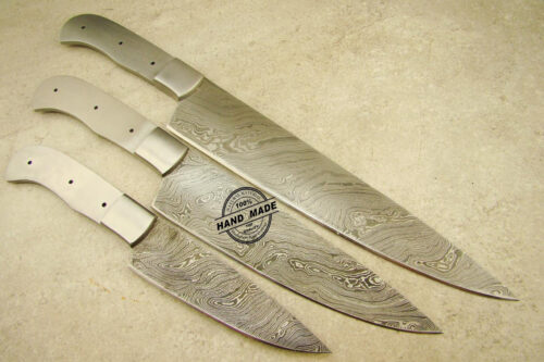 Lot Of 3 PCs X Large Professional Chef Knife Blank Blade Custom Handmade Damascus Steel PCs X Large Professional Kitchen Chef’s Blank Blade Knife 1425
