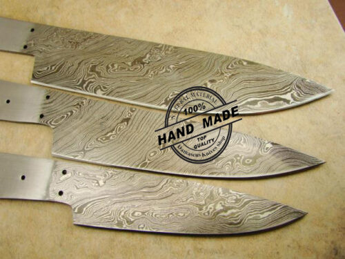 Lot Of 3 PCs Professional Kitchen Chef’s Knife Blank Blade Custom Handmade Damascus Steel Professional Kitchen Chef’s Knife With Stainless Steel Handle Damascus Blank Blade 1420 - Image 3