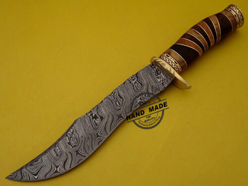 Damascus Bowie Knife Custom Handmade Damascus Steel Hunting Knife Best Damascus Bowie Knife With Cow And Walnut Wood Handle Leather Sheaths 1537