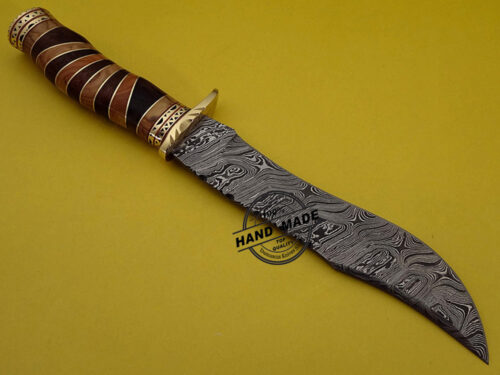 Damascus Bowie Knife Custom Handmade Damascus Steel Hunting Knife Best Damascus Bowie Knife With Cow And Walnut Wood Handle Leather Sheaths 1537 - Image 6