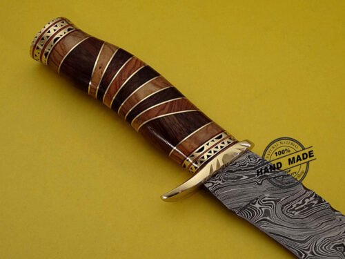Damascus Bowie Knife Custom Handmade Damascus Steel Hunting Knife Best Damascus Bowie Knife With Cow And Walnut Wood Handle Leather Sheaths 1537 - Image 4