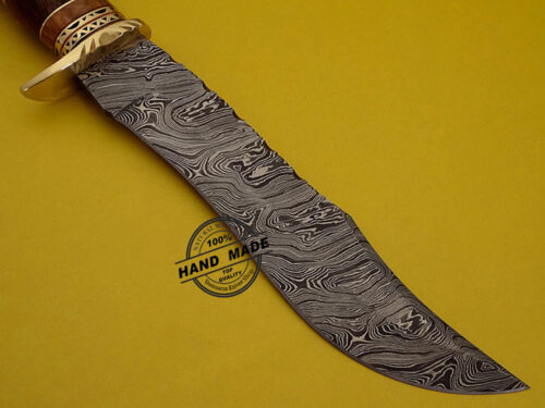 Damascus Bowie Knife Custom Handmade Damascus Steel Hunting Knife Best Damascus Bowie Knife With Cow And Walnut Wood Handle Leather Sheaths 1537 - Image 3