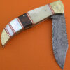 No Lock Damascus Folding Knife Custom Handmade Damascus Steel Hunting Knife Best Damascus Folding Knife With Engraved Pearl & Bone Handle Leather Sheaths 1904 - Image 3
