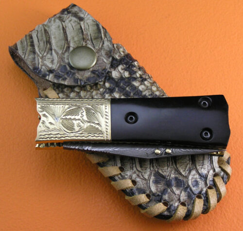 No Lock Damascus Folding Knife Custom Handmade Damascus Steel Hunting Knife Best Damascus Folding Knife With Buffalo Horn Handle Leather Sheaths 1909 - Image 6