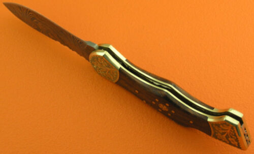 Back Lock Damascus Folding Knife Custom Handmade Damascus Steel Hunting Knife Damascus Folding Knife With Rose Wood Engraved Handle Leather Sheaths 1913 - Image 5