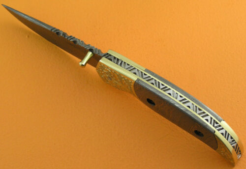 Full Damascus Folding Liner Lock Knife Custom Handmade Damascus Steel Hunting Knife Damascus Folding Knife With Damascus Steel Engraved Handle Leather Sheaths 1918 - Image 4
