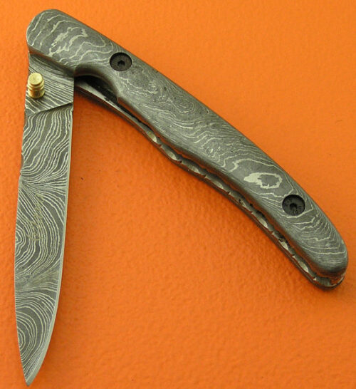 Full Damascus Folding Knife Custom Handmade Damascus Steel Hunting Knife Full Damascus Folding Liner Lock Knife With Leather Sheaths 1348 - Image 3