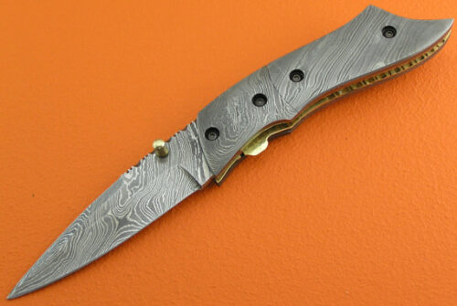 Full Damascus Folding Knife Custom Handmade Damascus Steel Hunting Knife Full Damascus Folding Knife With Leather Sheaths 1349