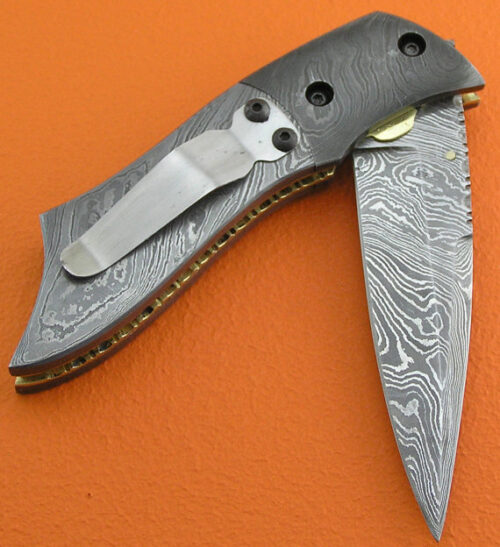 Full Damascus Folding Knife Custom Handmade Damascus Steel Hunting Knife Full Damascus Folding Knife With Leather Sheaths 1349 - Image 3