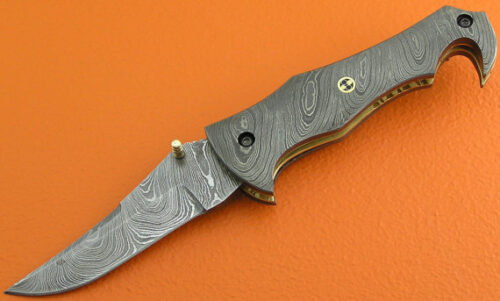 Full Damascus Folding Knife Custom Handmade Damascus Steel Hunting Knife Full Damascus Folding Liner Lock Knife With Leather Sheaths 1350