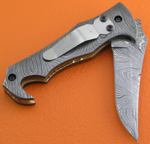 Full Damascus Folding Knife Custom Handmade Damascus Steel Hunting Knife Full Damascus Folding Liner Lock Knife With Leather Sheaths 1350 - Image 3