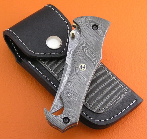 Full Damascus Folding Knife Custom Handmade Damascus Steel Hunting Knife Full Damascus Folding Liner Lock Knife With Leather Sheaths 1350 - Image 6