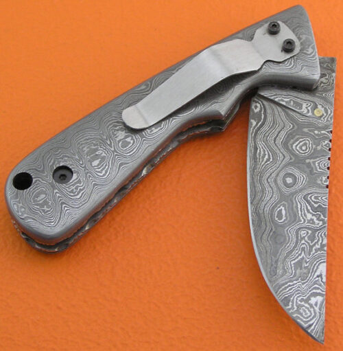 Full Damascus Folding Knife Custom Handmade Damascus Steel Hunting Knife Full Damascus Folding Liner Lock Knife With Leather Sheaths 1351 - Image 3