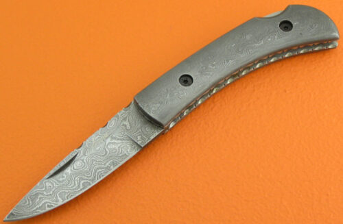 Full Damascus Folding Knife Custom Handmade Damascus Steel Hunting Knife Full Damascus Folding Back Lock Knife With Leather Sheaths 1352
