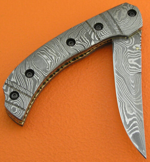 Full Damascus Folding Knife Custom Handmade Damascus Steel Hunting Knife Full Damascus Folding Knife Liner Lock With Leather Sheaths 1353 - Image 3