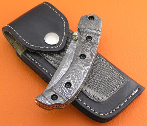 Full Damascus Folding Knife Custom Handmade Damascus Steel Hunting Knife Full Damascus Folding Knife Liner Lock With Leather Sheaths 1353 - Image 6