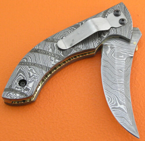 Full Damascus Folding Knife Custom Handmade Damascus Steel Hunting Knife Full Damascus Folding Liner Lock Knife With Leather Sheaths 1354 - Image 3