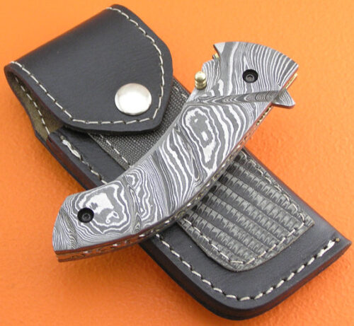 Full Damascus Folding Knife Custom Handmade Damascus Steel Hunting Knife Full Damascus Folding Liner Lock Knife With Leather Sheaths 1354 - Image 6