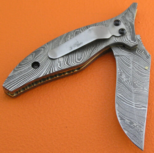Full Damascus Folding Knife Custom Handmade Damascus Steel Hunting Knife Full Damascus Folding Liner Lock Knife With Leather Sheaths 1356 - Image 3