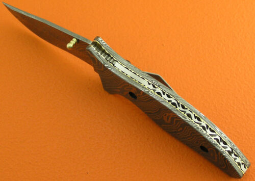 Full Damascus Folding Knife Custom Handmade Damascus Steel Hunting Knife Full Damascus Folding Liner Lock Knife With Leather Sheaths 1356 - Image 4