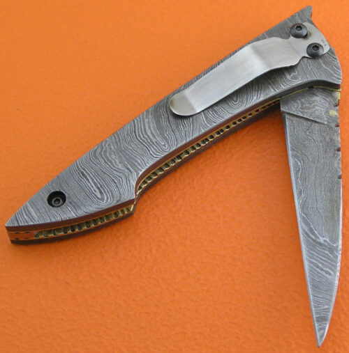 Full Damascus Folding Knife Custom Handmade Damascus Steel Hunting Knife Full Damascus Folding Liner Lock Knife With Leather Sheaths 1357 - Image 3