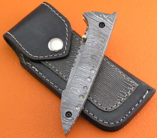Full Damascus Folding Knife Custom Handmade Damascus Steel Hunting Knife Full Damascus Folding Liner Lock Knife With Leather Sheaths 1357 - Image 6