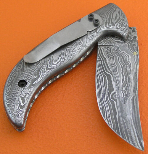Full Damascus Folding Knife Custom Handmade Damascus Steel Hunting Knife Full Damascus Folding Liner Lock Knife With Leather Sheaths 1359 - Image 3