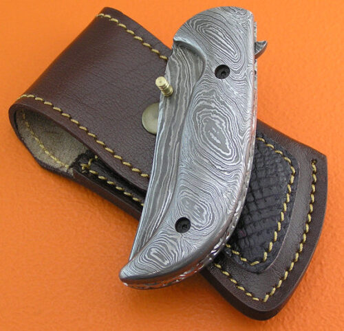 Full Damascus Folding Knife Custom Handmade Damascus Steel Hunting Knife Full Damascus Folding Liner Lock Knife With Leather Sheaths 1359 - Image 6
