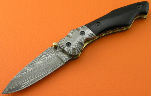 Damascus Folding Liner Lock Custom Handmade Damascus Steel Hunting Knife Best Damascus Folding Knife With Buffalo Horn Handle Leather Sheaths 1361