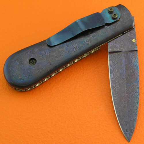 Full Titanium Coated Damascus Folding Knife Custom Handmade Damascus Steel Hunting Knife Best Full Damascus Pocket Liner Lock Knife With Clip Belt Handle Leather Sheaths 1376 - Image 3
