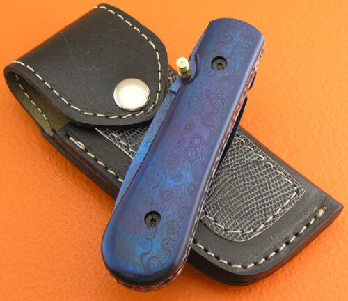 Full Titanium Coated Damascus Folding Knife Custom Handmade Damascus Steel Hunting Knife Best Full Damascus Pocket Liner Lock Knife With Clip Belt Handle Leather Sheaths 1376 - Image 6