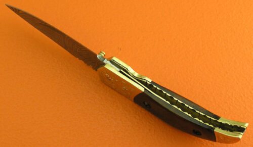 Liner Lock Damascus Folding Knife Custom Handmade Damascus Steel Hunting Knife Damascus Folding Liner Lock Knife With Rose Wood Handle Leather Sheaths 1377 - Image 5