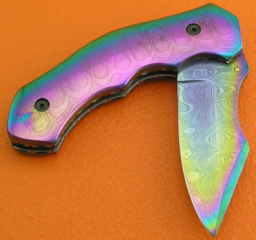 Full Titanium Coated Damascus Folding Knife Custom Handmade Damascus Steel Hunting Knife Best Full Damascus Pocket Knife With Leather Sheaths 1378 - Image 3