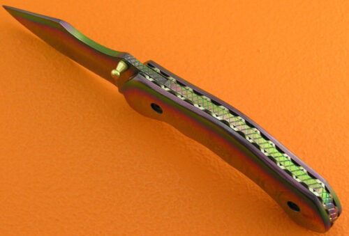 Full Titanium Coated Damascus Folding Knife Custom Handmade Damascus Steel Hunting Knife Best Full Damascus Pocket Knife With Leather Sheaths 1378 - Image 4