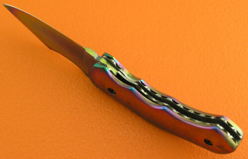 Full Titanium Coated Damascus Folding Knife Custom Handmade Damascus Steel Hunting Knife Best Full Damascus Pocket Knife With Leather Sheaths 1378 - Image 5