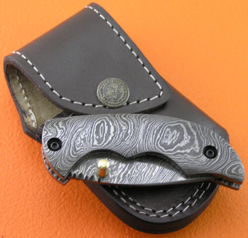 Full Damascus Folding Liner Lock Knife Custom Handmade Damascus Steel Hunting Knife Full Damascus Folding Knife With Leather Sheaths 1381 - Image 2
