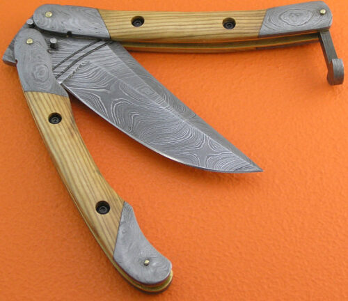 Amazing Damascus Folding Knife Custom Handmade Damascus Steel Hunting Knife Best Damascus Folding Knife With Olive Wood Handle Leather Sheaths 1382 - Image 3