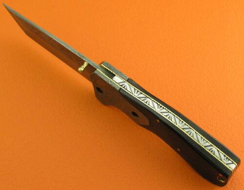 Liner Lock Damascus Folding Knife Custom Handmade Damascus Steel Hunting Knife Best Damascus Folding Knife With Buffalo Horn Handle Leather Sheaths 1383 - Image 4