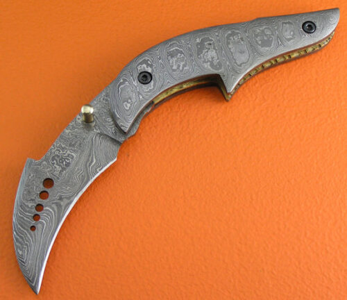 Full Damascus Folding Knife Custom Handmade Damascus Steel Hunting Knife Best Damascus Folding Liner Lock Knife With Leather Sheaths 1386