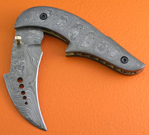Full Damascus Folding Knife Custom Handmade Damascus Steel Hunting Knife Best Damascus Folding Liner Lock Knife With Leather Sheaths 1386 - Image 3
