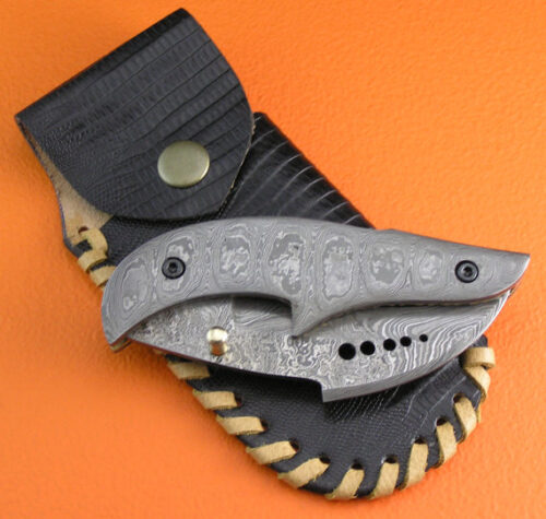 Full Damascus Folding Knife Custom Handmade Damascus Steel Hunting Knife Best Damascus Folding Liner Lock Knife With Leather Sheaths 1386 - Image 6