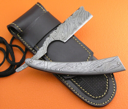 Full Damascus Folding Razor Knife Custom Handmade Damascus Steel Gentleman's Wet Shaving Grooming Straight Razor Knife With Leather Sheaths 2101 - Image 5