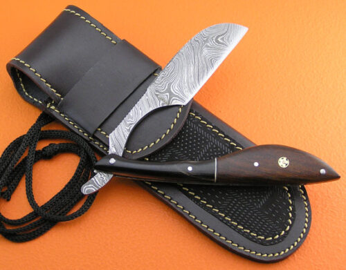 Damascus Folding Razor Knife Custom Handmade Damascus Steel Gentleman's Wet Shaving Grooming Straight Razor Knife With Horn & Rose Wood Handle Leather Sheaths 2105 - Image 5