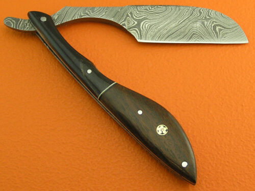 Damascus Folding Razor Knife Custom Handmade Damascus Steel Gentleman's Wet Shaving Grooming Straight Razor Knife With Horn & Rose Wood Handle Leather Sheaths 2105 - Image 3