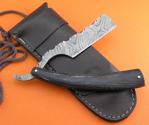Damascus Folding Razor Knife Custom Handmade Damascus Steel Gentleman's Wet Shaving Grooming Straight Razor Knife With Pakka Wood Handle Leather Sheaths 2110 - Image 3
