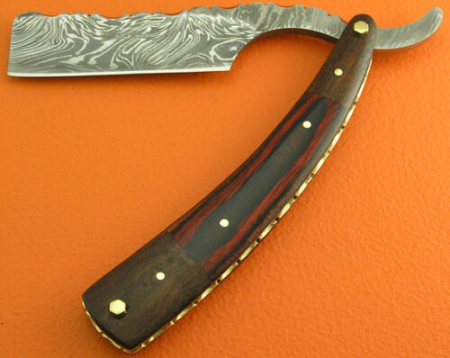 Damascus Folding Razor Knife Custom Handmade Damascus Steel Gentleman's Wet Shaving Grooming Straight Razor Knife With Pakka Wood & Rose Wood Handle Leather Sheaths 2111 - Image 3