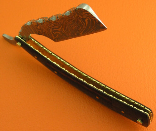 Damascus Folding Razor Knife Custom Handmade Damascus Steel Gentleman's Wet Shaving Grooming Straight Razor Knife With Pakka Wood & Rose Wood Handle Leather Sheaths 2111 - Image 5