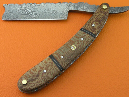 Damascus Folding Razor Knife Custom Handmade Damascus Steel Gentleman's Wet Shaving Grooming Straight Razor Knife With Mictra Handle Leather Sheaths 2113