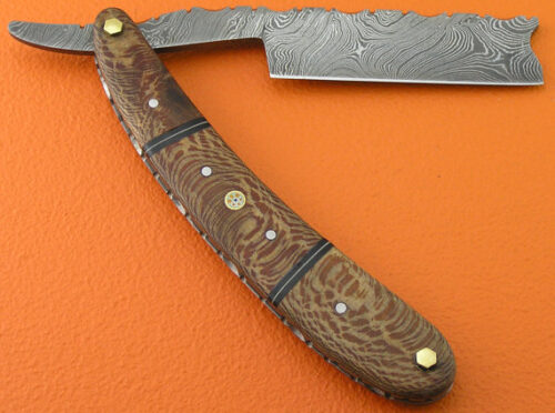 Damascus Folding Razor Knife Custom Handmade Damascus Steel Gentleman's Wet Shaving Grooming Straight Razor Knife With Mictra Handle Leather Sheaths 2113 - Image 3